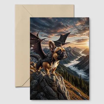 French Bulldog Dragon Wings Mountain Sunset Fantasy