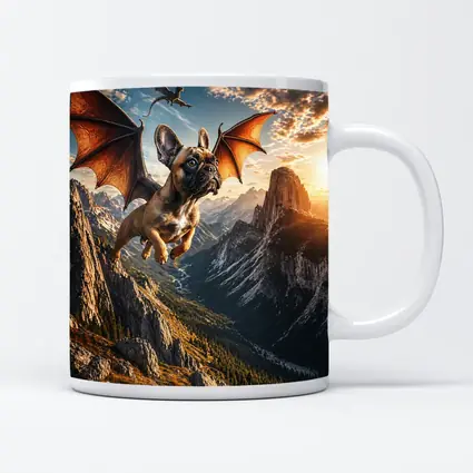 French Bulldog Dragon Wings Flying Mountain Sunset