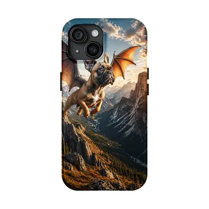 French Bulldog Dragon Wings Flying Mountain Sunset