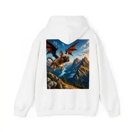 French Bulldog Dragon Flying Over Mountain Peaks