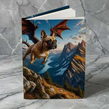French Bulldog Dragon Flying Over Mountain Peaks