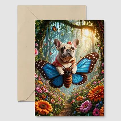 French Bulldog Flying Butterfly Magical Forest
