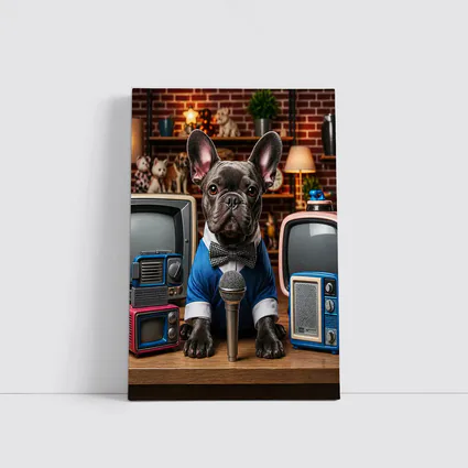 French Bulldog News Anchor Vintage TVs Studio