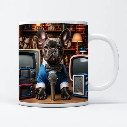 French Bulldog News Anchor Vintage TVs Studio