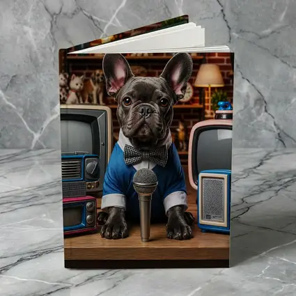 French Bulldog News Anchor Vintage TVs Studio