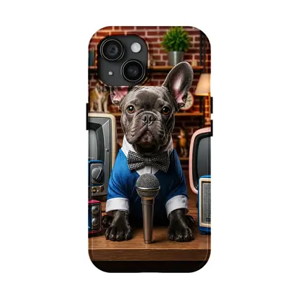 French Bulldog News Anchor Vintage TVs Studio
