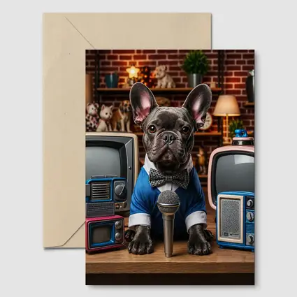 French Bulldog News Anchor Vintage TVs Studio