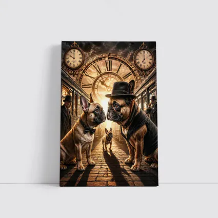 French Bulldogs Steampunk Train Station Clock