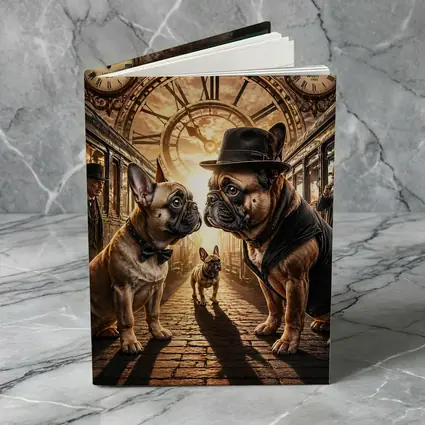 French Bulldogs Steampunk Train Station Clock