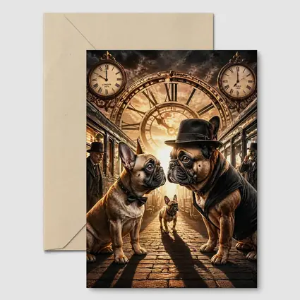 French Bulldogs Steampunk Train Station Clock