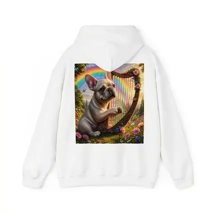 French Bulldog Playing Harp Rainbow Garden