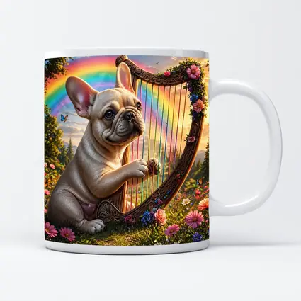 French Bulldog Playing Harp Rainbow Garden
