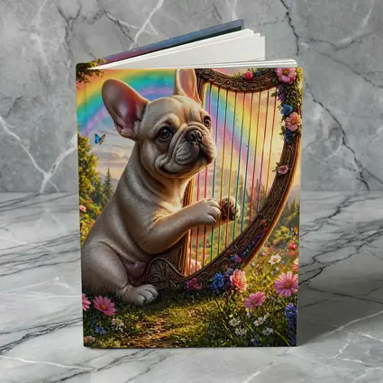 French Bulldog Playing Harp Rainbow Garden