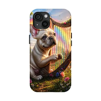 French Bulldog Playing Harp Rainbow Garden