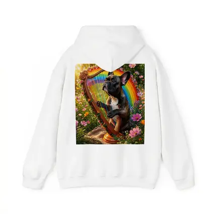 French Bulldog Playing Rainbow Harp Garden