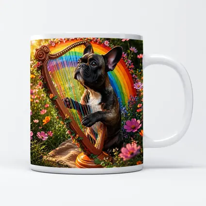 French Bulldog Playing Rainbow Harp Garden