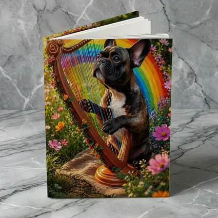 French Bulldog Playing Rainbow Harp Garden