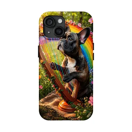 French Bulldog Playing Rainbow Harp Garden