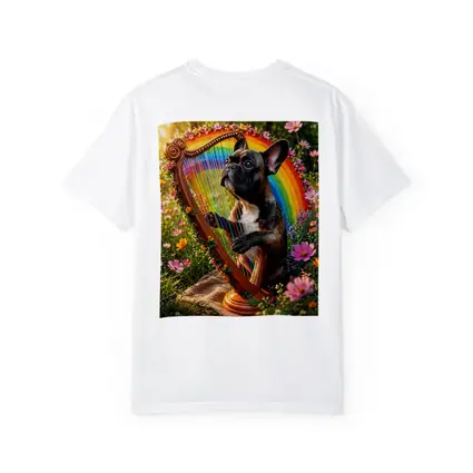 French Bulldog Playing Rainbow Harp Garden