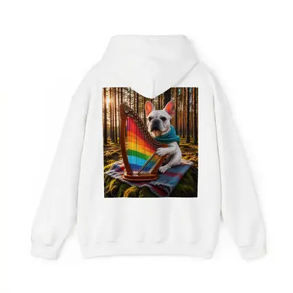 French Bulldog Playing Rainbow Harp Forest