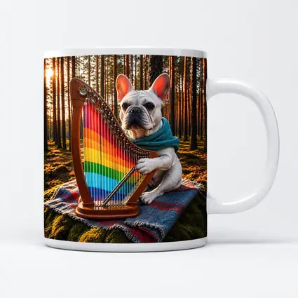 French Bulldog Playing Rainbow Harp Forest