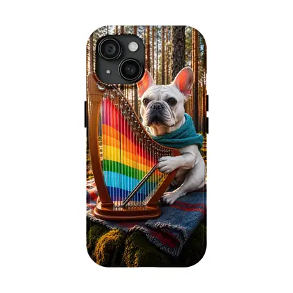 French Bulldog Playing Rainbow Harp Forest