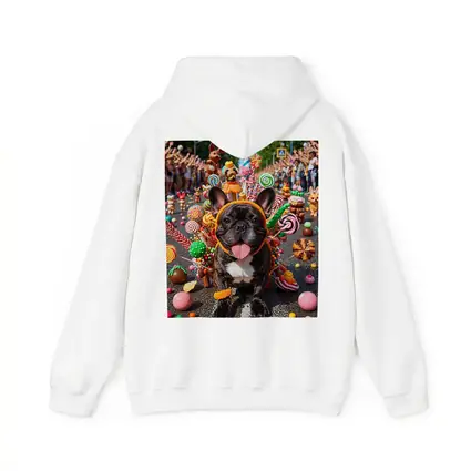 French Bulldog Surrounded by Colorful Candy Parade