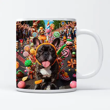French Bulldog Surrounded by Colorful Candy Parade
