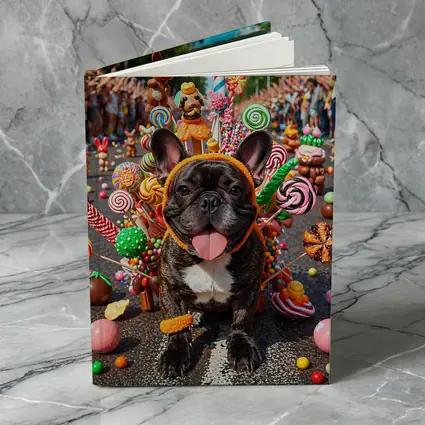 French Bulldog Surrounded by Colorful Candy Parade