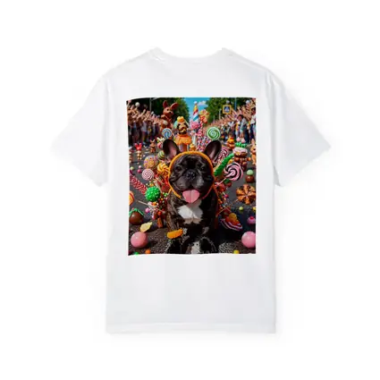 French Bulldog Surrounded by Colorful Candy Parade