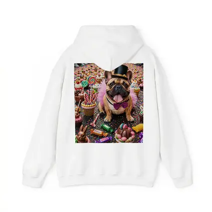 French Bulldog Surrounded by Colorful Candy Sweets