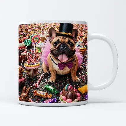 French Bulldog Surrounded by Colorful Candy Sweets