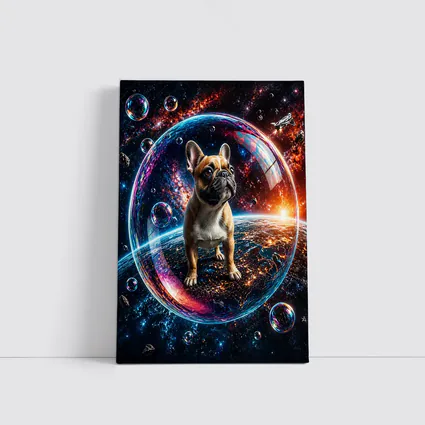 French Bulldog Floating in Space Bubble