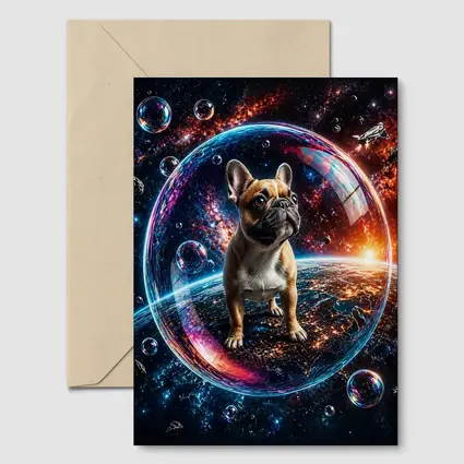 French Bulldog Floating in Space Bubble