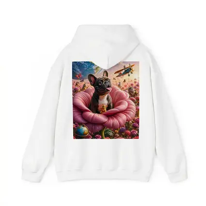 French Bulldog Sitting In Giant Pink Rose