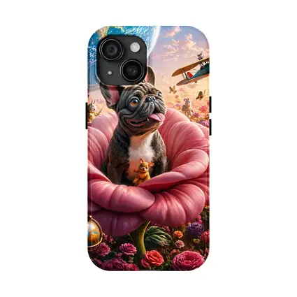 French Bulldog Sitting In Giant Pink Rose