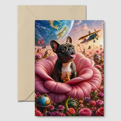 French Bulldog Sitting In Giant Pink Rose