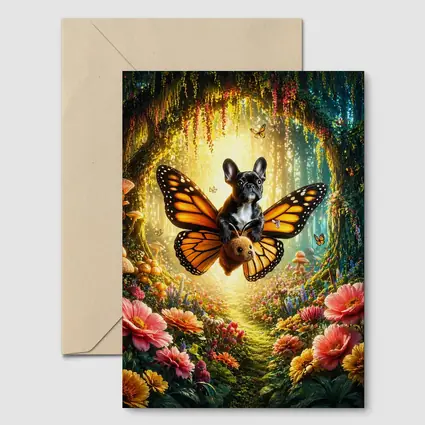 French Bulldog Butterfly Flying Magical Forest