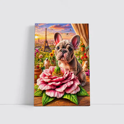 French Bulldog Giant Peony Paris Eiffel Tower