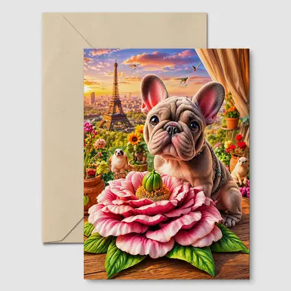 French Bulldog Giant Peony Paris Eiffel Tower