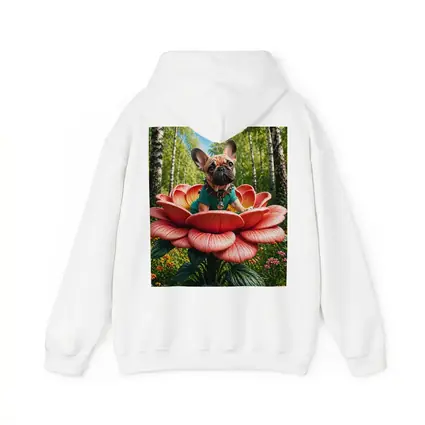 French Bulldog Sitting on Giant Red Flower