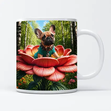 French Bulldog Sitting on Giant Red Flower