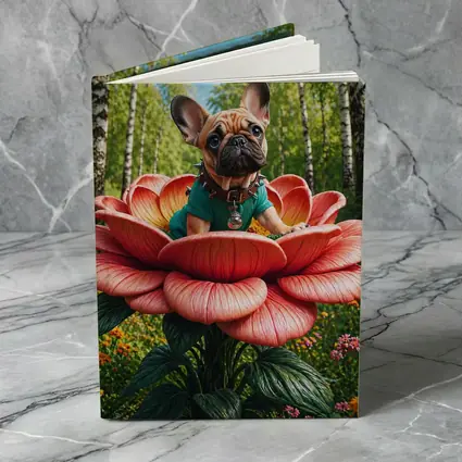 French Bulldog Sitting on Giant Red Flower