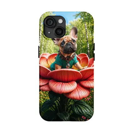 French Bulldog Sitting on Giant Red Flower
