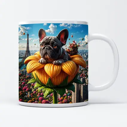 French Bulldog Sitting Giant Sunflower Paris