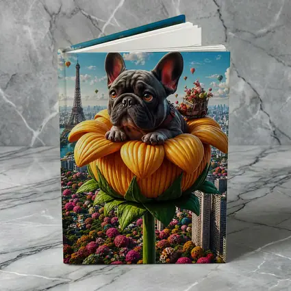 French Bulldog Sitting Giant Sunflower Paris
