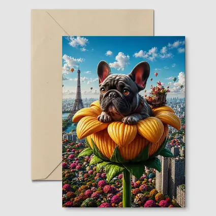 French Bulldog Sitting Giant Sunflower Paris