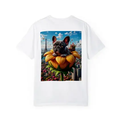 French Bulldog Sitting Giant Sunflower Paris