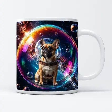French Bulldog Astronaut Floating in Space Bubble