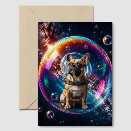 French Bulldog Astronaut Floating in Space Bubble